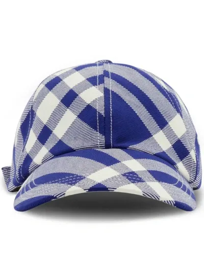 Burberry Hat With Check Pattern In Navy Blue