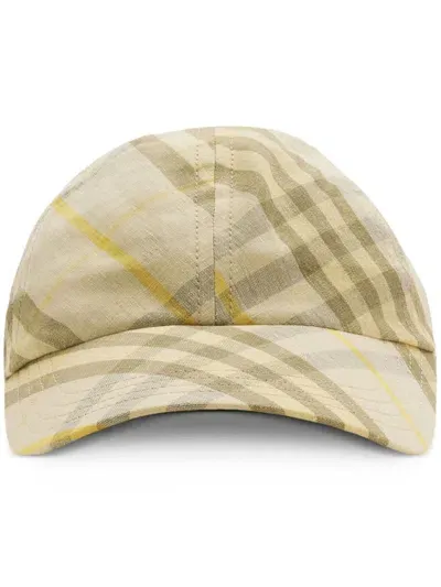 Burberry Checked Cotton Cap In Neutrals