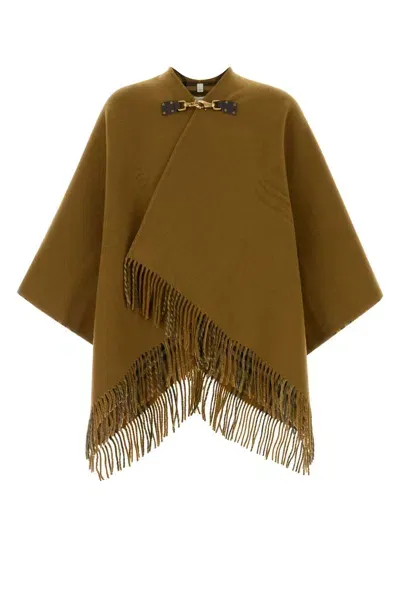 Burberry Khaki Wool Cape In Shrew