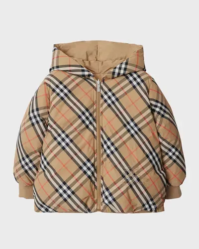 Burberry Kid's Check-print Reversible Jacket In Sand Check