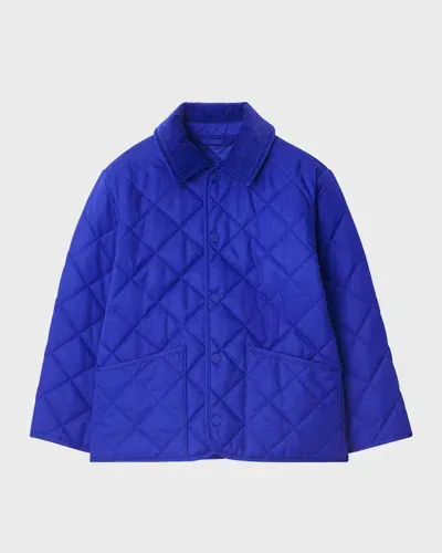 Burberry Kid's Indy Quilted Collared Jacket In Knight