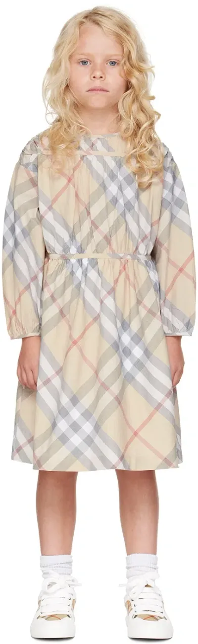 Burberry Kids Beige Check Dress In Pale Stone Ip Check