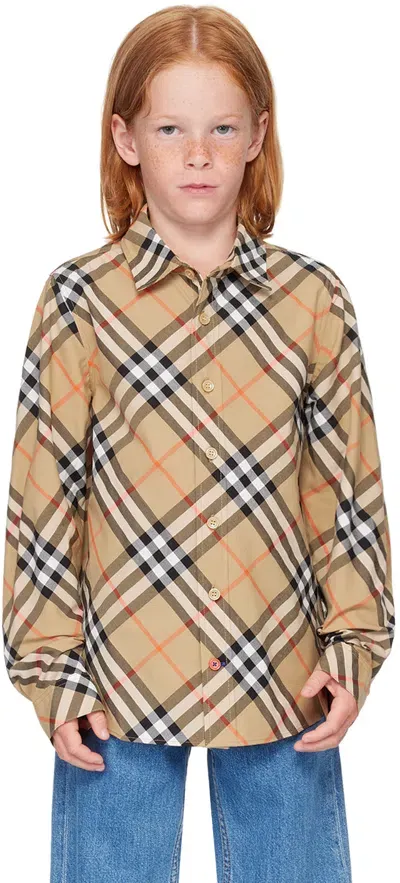 Burberry Kids Beige Check Shirt In Sand Ip Check