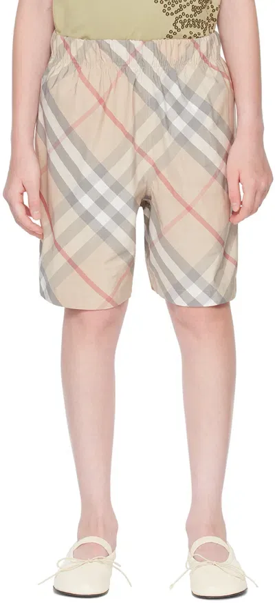 Burberry Kids Beige Check Shorts In Pale Stone Ip Check