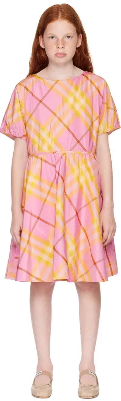 Burberry Kids Pink & Yellow Check Dress In Carnation Pnk Ip Chk