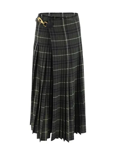 Burberry Kilt Long Skirt In Marsh Ip Check