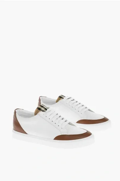 Burberry Vintage Check-pattern Leather Sneakers In Weiss