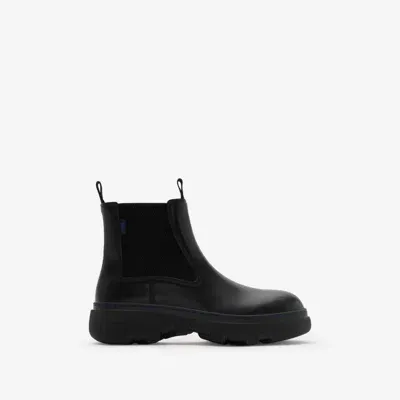 Burberry Leather Creeper Low Chelsea Boots In Black