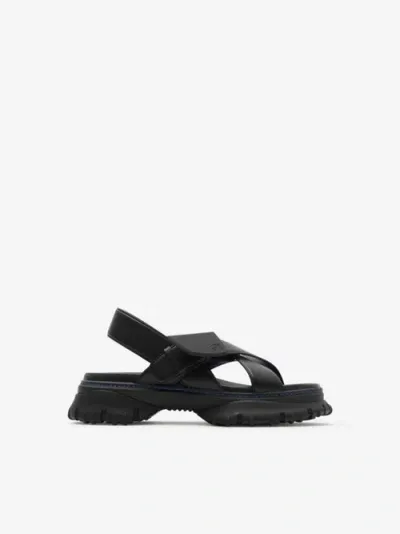 Burberry Leather Pebble Sandals In Black