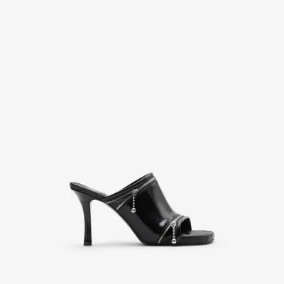 Burberry Leather Peep Sandals In Black