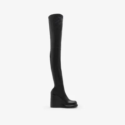 Burberry Leather Pillar High Boots In Black