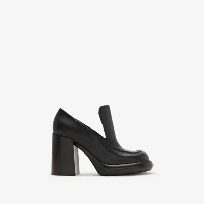 Burberry Leather Wedge Heeled Loafers In Black