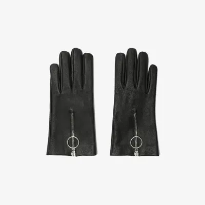 Burberry Leather Zip Gloves In Black