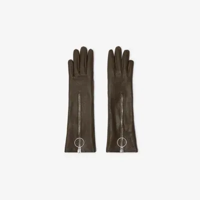 Burberry Leather Zip Gloves In Loch