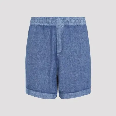 Burberry Linen Drawstring Shorts M In Blue