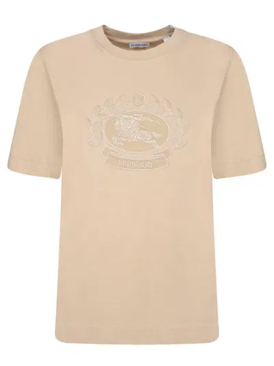 Burberry Logo-embroidered Crewneck T-shirt In Brown