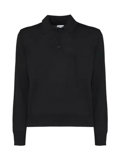 Burberry Logo Embroidered Long Sleeved Polo Shirt In Black