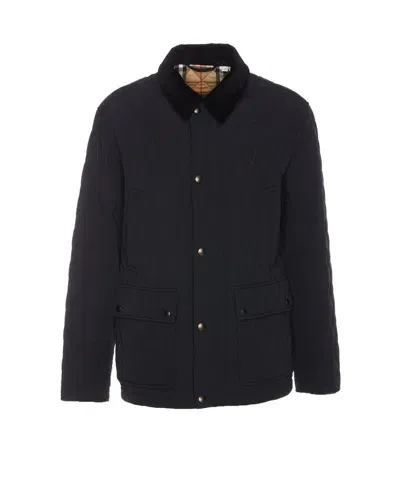 Burberry Logo Embroidered Quilted Jacket In Black