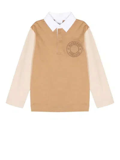 Burberry Logo-embroidered Rugby Shirt In Beige