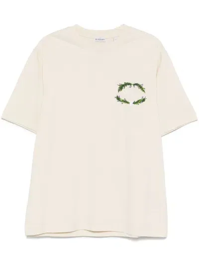 Burberry T-shirt Mit Logo-stickerei In Nude & Neutrals