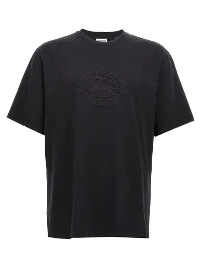 Burberry Logo Embroidery T-shirt In Black