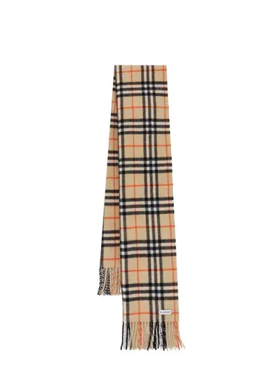 Burberry Logo Patch Checked Fringed Scarf In Multi