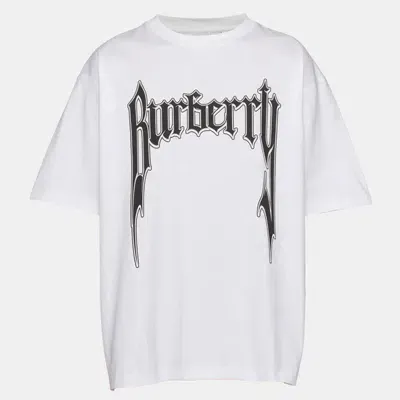 Pre-owned Burberry Logo Print Cotton Oversized T-shirt S In White