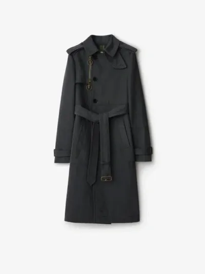 Burberry Long Cotton Nylon Trench Coat In Cinder