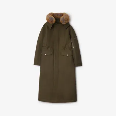 Burberry Long Faux Fur Trim Cotton Parka In Loch