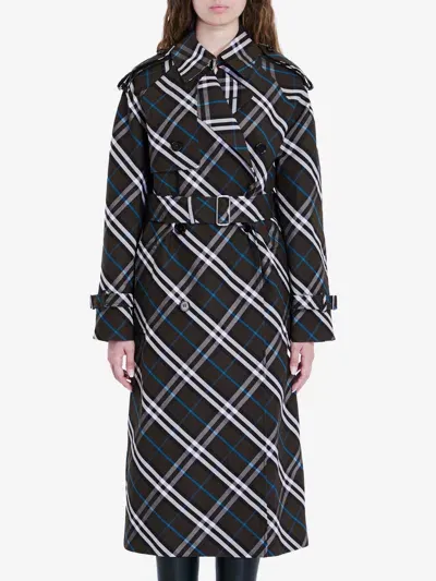 Burberry Long Trench Coat In Cotton Blend In Black