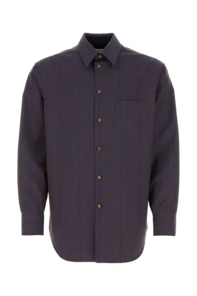 Burberry Man Embroidered Wool Shirt In Purple