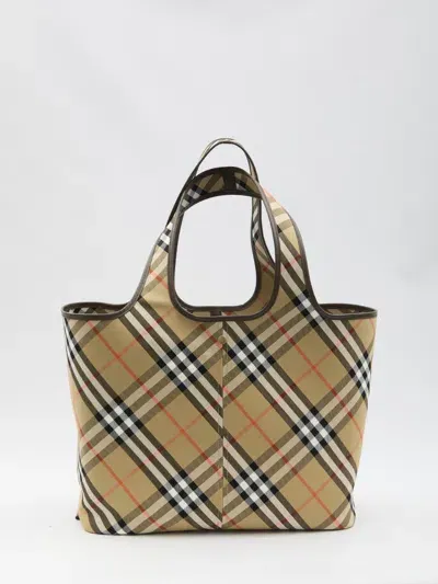 Burberry Medium Check Tote Bag In Beige