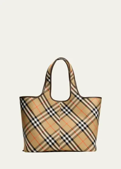 Burberry Medium East-west Check Tote Bag In Neutrals