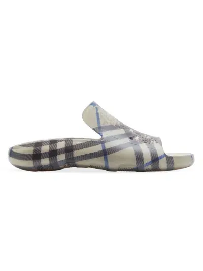 Burberry Stingray Checked Slides In Lichen Check