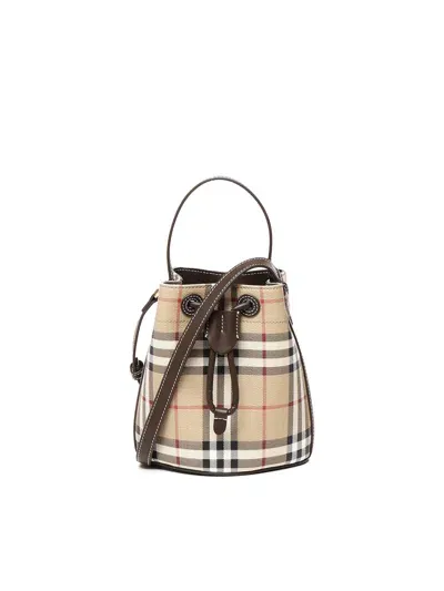 Burberry Mini Check Bucket Bag In Beige