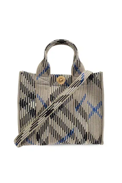 Burberry Mini Checked Knitted Top Handle Bag In Multi