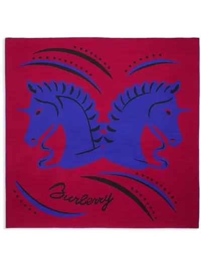 Burberry Mirrored Horse Scarf In Red