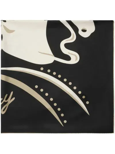 Burberry Mirrored Horse Silk Scarf In Black