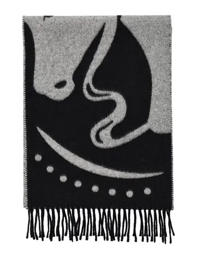 Burberry Mu Horse Head Scarf In Black/white