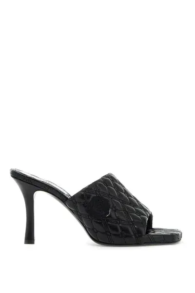 Burberry Quilted Leather Rose Mule Sandals In Black