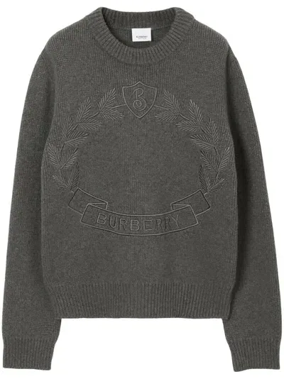 Burberry Oak Leaf Crest Wool Jumper In Grey