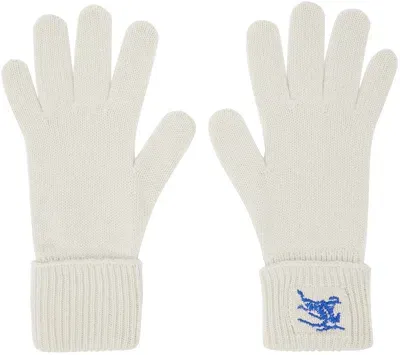 Burberry Off-white Logo-embroidered Gloves In Plaster