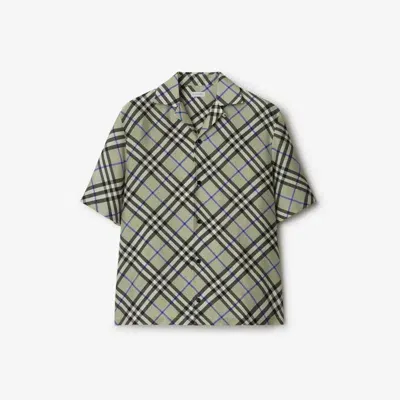 Burberry Oversized Check Silk Shirt In Lichen