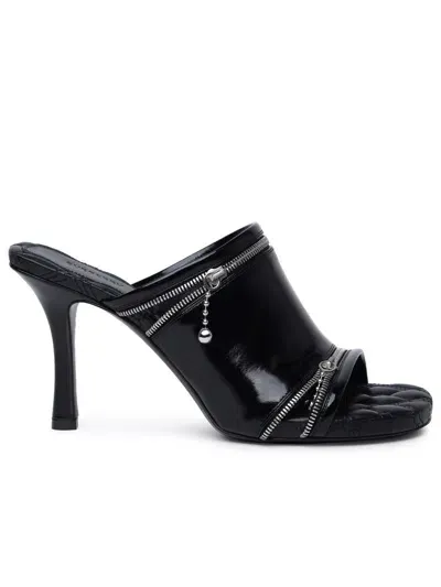 Burberry Glossy Leather Peep Mules In Black