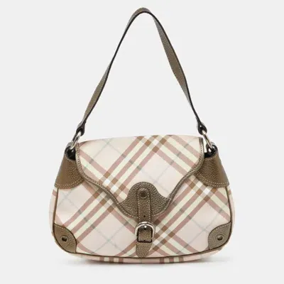 Pre-owned Burberry Pink/metallic House Check Pvc And Leather Buckle Flap Hobo