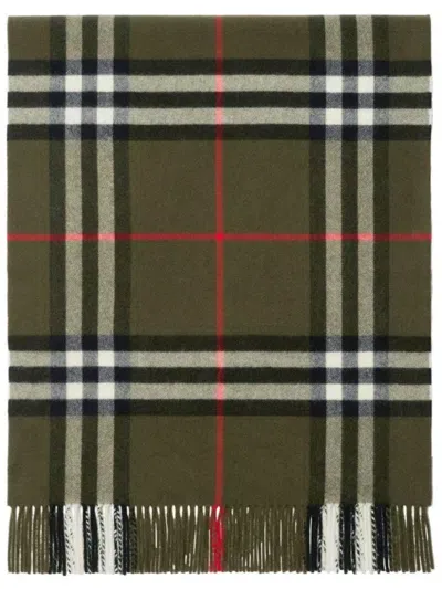 Burberry Plaid Fringed Scarf In Green