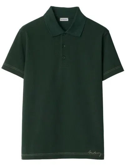 Burberry Logo-embroidered Polo Shirt In Green