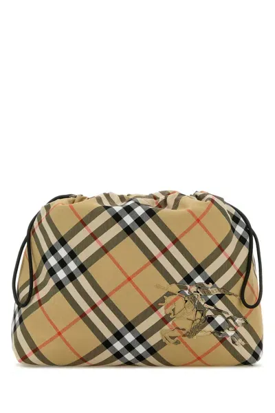 Burberry Printed Fabric Check Pouch In Sand