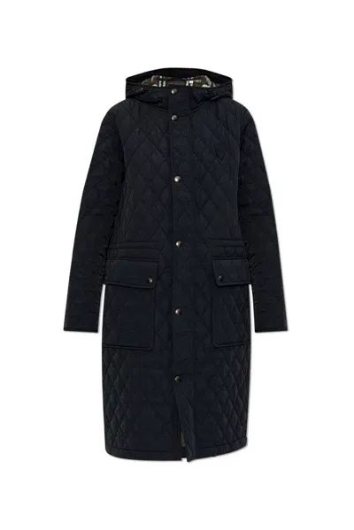 Burberry Quilted Hooded Down Coat In Black