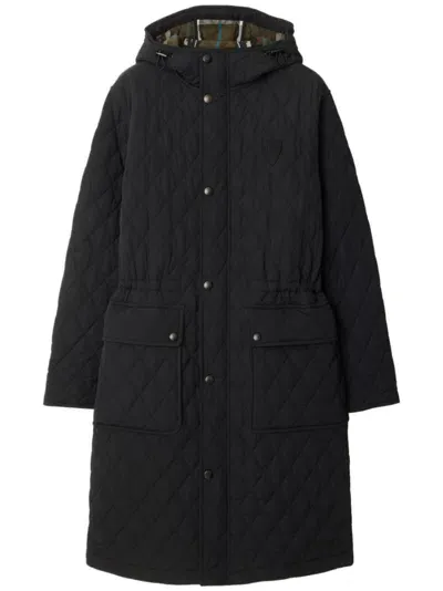 Burberry Quilted Parka Coat In Black